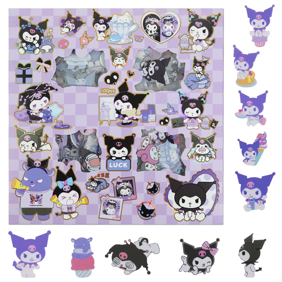 HASTHIP Kuromi Sticker Gift Set - 100Pcs Kuromi & Melody Stickers, Cute Stickers Decals Assorteds Kawaii Sticker Gifts for Kids Teens Girls Adults, Ideal DIY Decor & Gift For Sanrio Fans HASTHIP Kuromi Sticker Gift Set - 100Pcs Kuromi & Melody Stickers, Cute Stickers Decals Assorteds Kawaii Sticker Gifts for Kids Teens Girls Adults, Ideal DIY Decor & Gift For Sanrio Fans